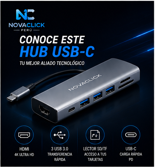 Adaptador Hub USB-C 8 en 1 | HDMI 4K, USB 3.0, PD 100W, SD/TF para Laptop y MacBook