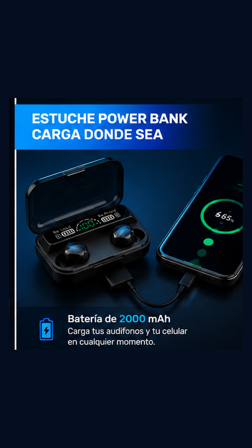 Audífonos Inalámbricos F9 TWS Bluetooth con Power Bank 2000 mAh