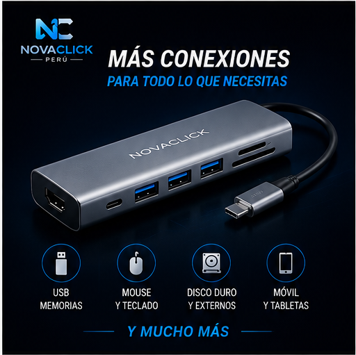 Adaptador Hub USB-C 8 en 1 | HDMI 4K, USB 3.0, PD 100W, SD/TF para Laptop y MacBook
