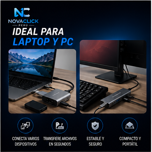 Adaptador Hub USB-C 8 en 1 | HDMI 4K, USB 3.0, PD 100W, SD/TF para Laptop y MacBook