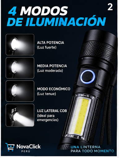 Linterna LED Táctica Recargable USB de Alta Potencia 8000K