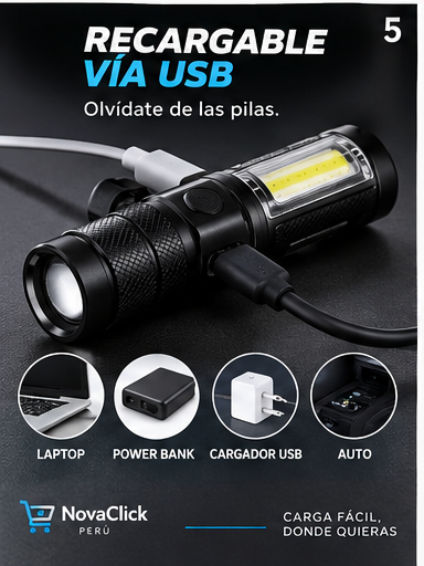 Linterna LED Táctica Recargable USB de Alta Potencia 8000K