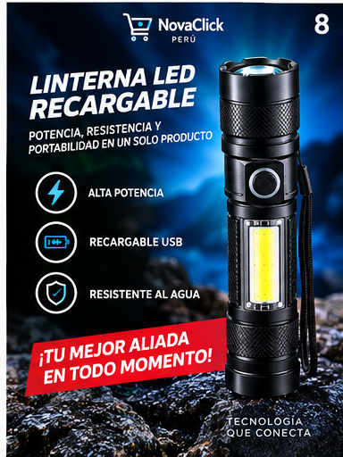 Linterna LED Táctica Recargable USB de Alta Potencia 8000K