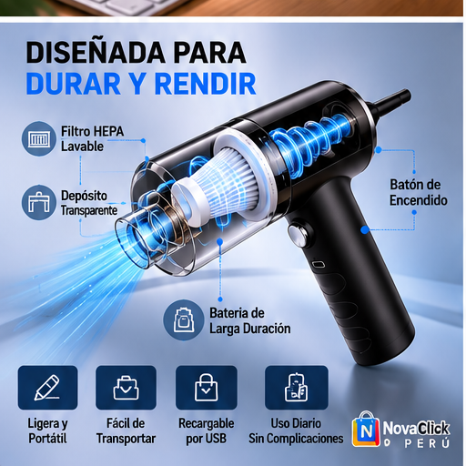 Mini Aspiradora Inalámbrica Recargable USB para Auto, Hogar y Oficina