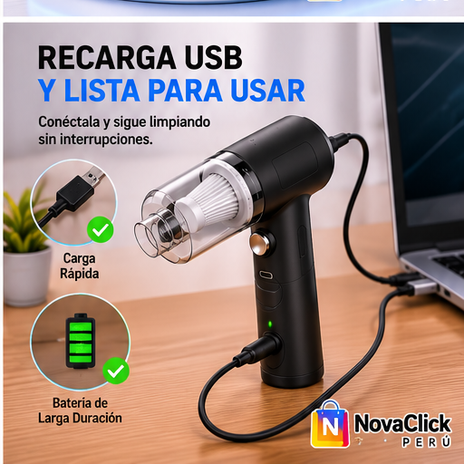 Mini Aspiradora Inalámbrica Recargable USB para Auto, Hogar y Oficina