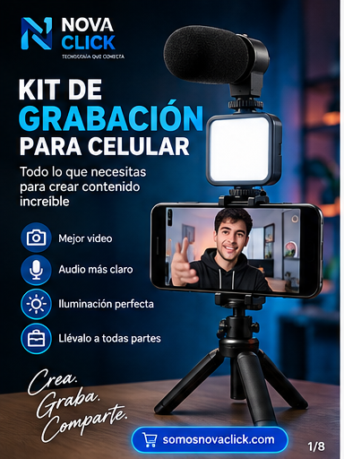 🎥 Kit de Grabación para Celular con Trípode y Luz LED | Micrófono + Control Remoto