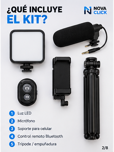🎥 Kit de Grabación para Celular con Trípode y Luz LED | Micrófono + Control Remoto