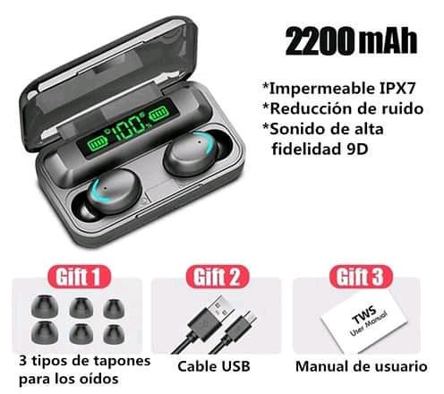 Audífonos Inalámbricos F9 TWS Bluetooth con Power Bank 2000 mAh